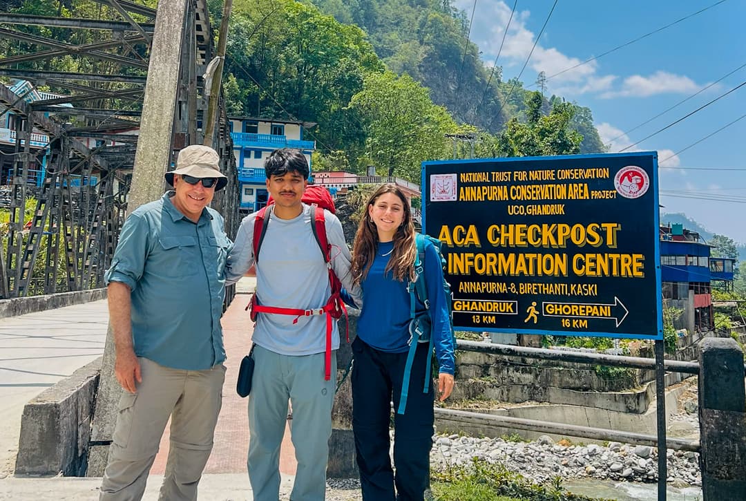 Trekkers At Annapurna Conservation Area ACAP Checkpoint Information Center In Birethanti Village Before Starting Annapurna Base Camp Trek