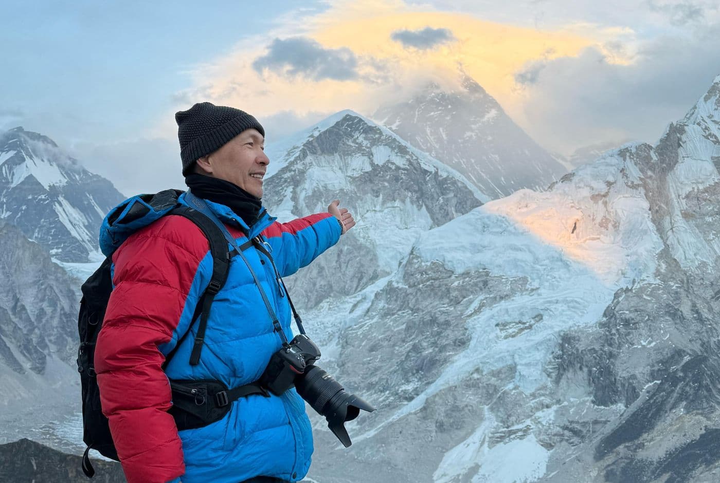 Trekker at Kala Patthar with Mount Everest in the background during the 16-day Everest Base Camp Trek