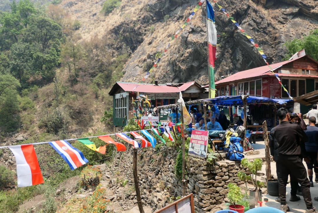 Prayer flags and teahouses along the langtang route pic