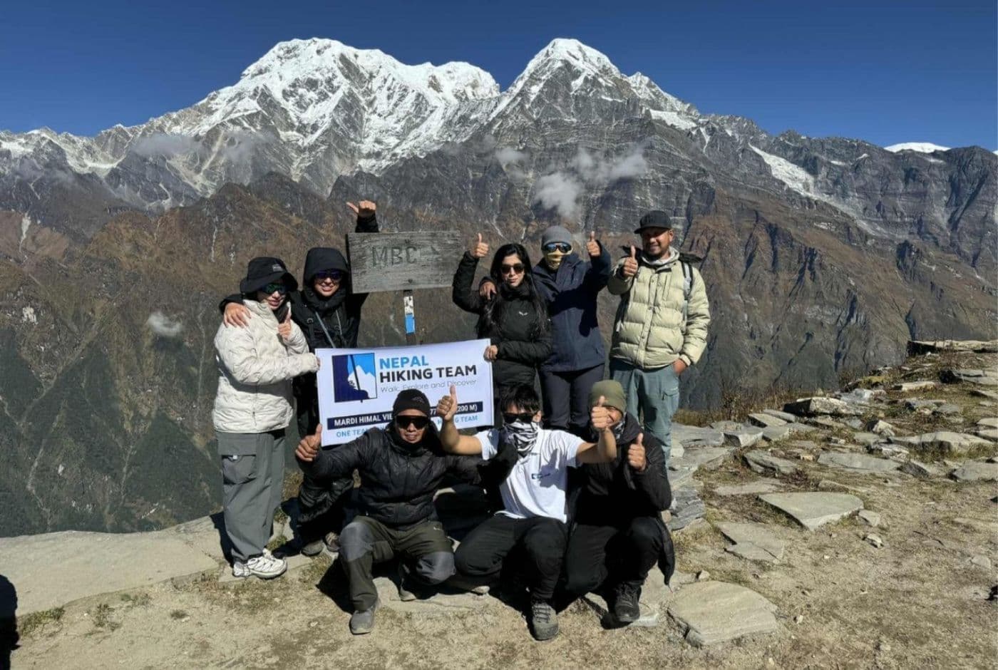 Trekkers at Upper View Point with Nepal Hiking Team during Mardi Himal Trek