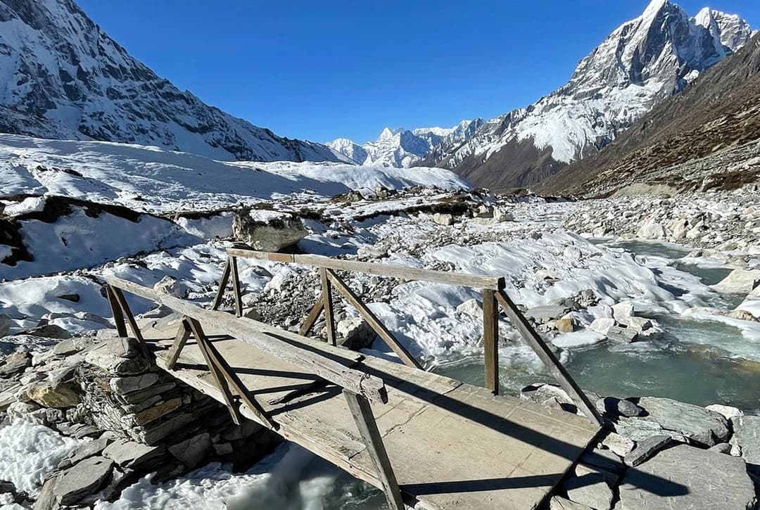 Crossing Bridge On The Way To Island Peak