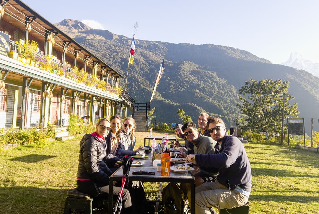 Trekkers at Chuile guesthouse