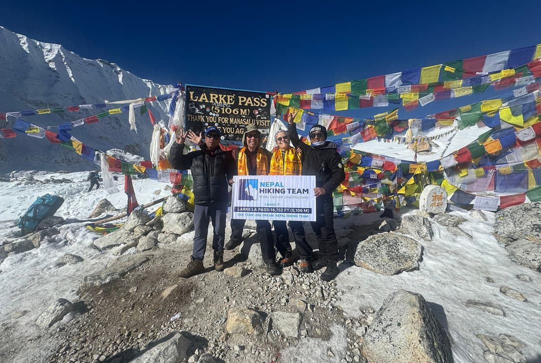 Trekkers At Larke La Pass