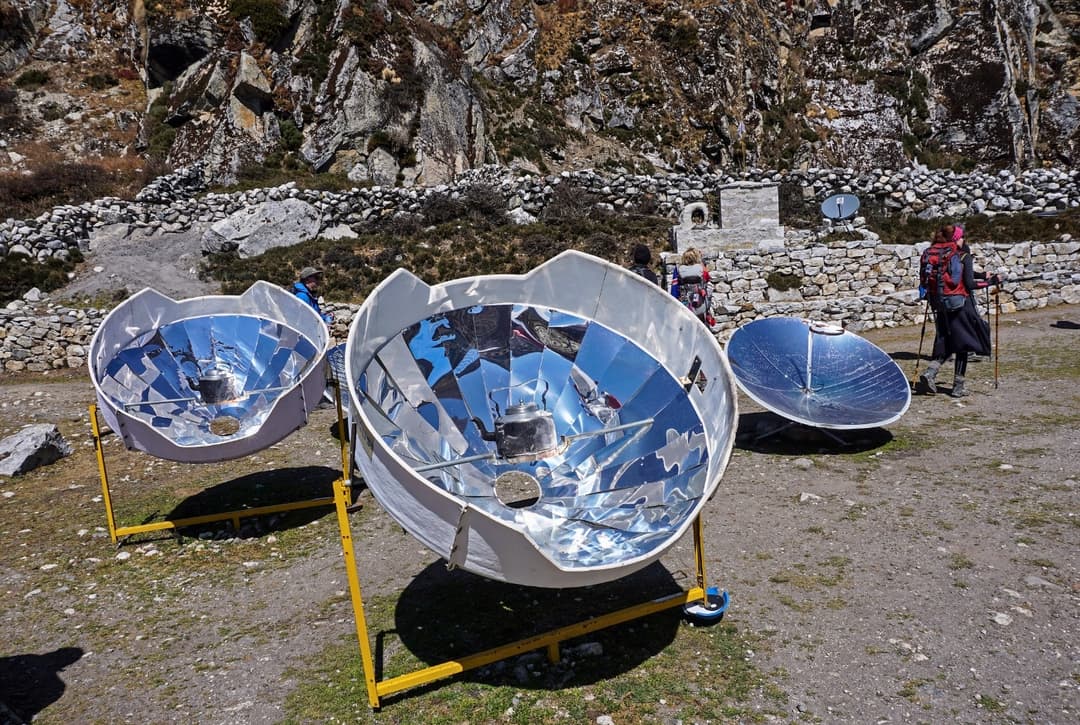 Solar cookers at a rest stop in Dragnag on the Gokyo trek route in the Everest