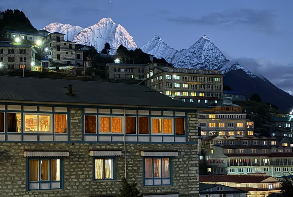 View of Thamserku from guesthouse at Namche