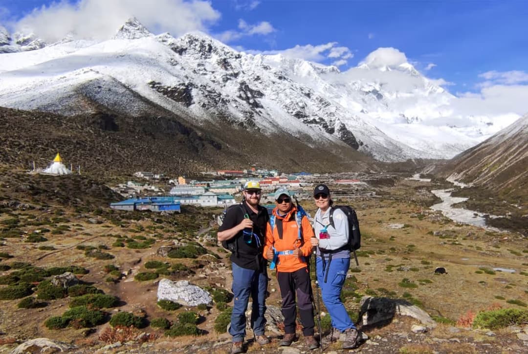 Dingboche village surrounded by Himalayan peaks along the Everest Base Camp trek route in the upper Khumbu region.