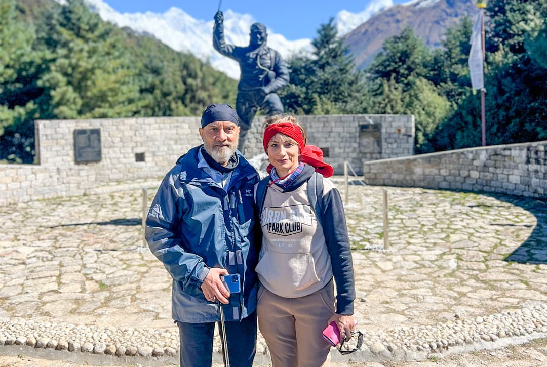Everest viewpoint near Sagarmatha National Park Museum on the Everest Base Camp trek acclimatization hike from Namche Bazaar.