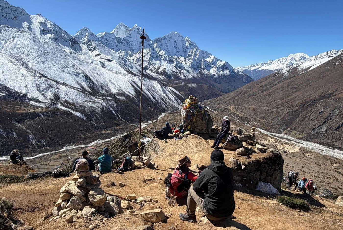 Everest Base Camp Trek Package acclimatization hike in Dingboche with Himalayan views
