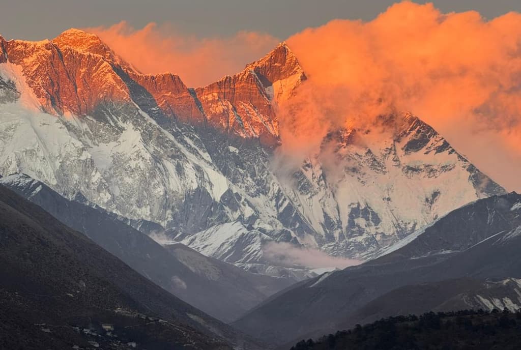 Sunset view from Tengboche Everest, Nuptse, Lhotse