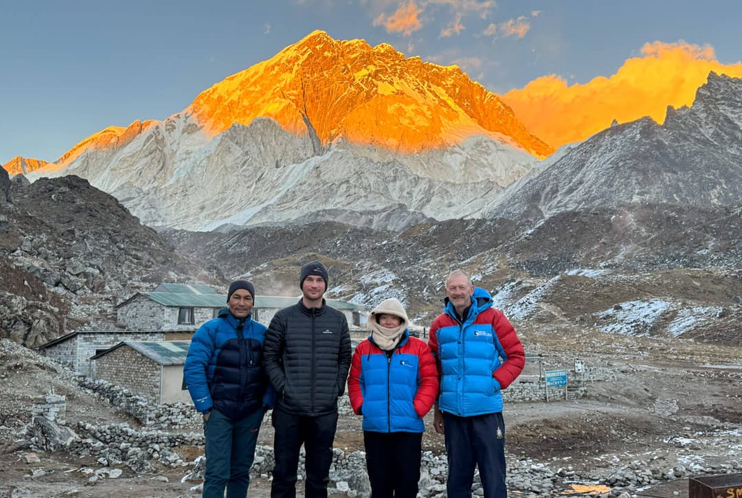 Lobuche village with Mount Nuptse in the background along the Everest Base Camp trek route at 4,910 meters.