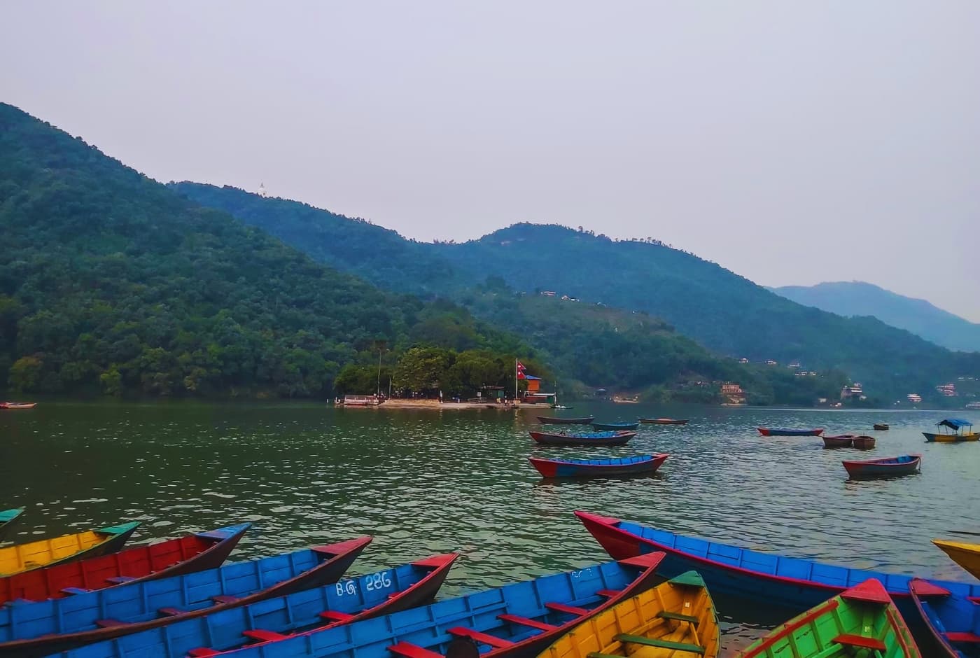Lakeside Pokhara with Phewa Lake in the evening